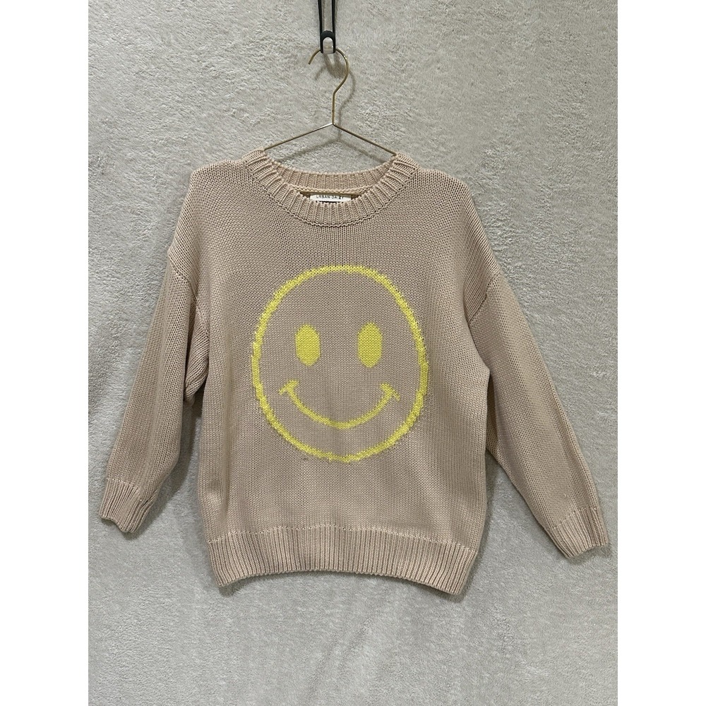Urban Daizy Women's Size S/M Tan W/yellow‎  Smiley Face Sweater Happy Fun